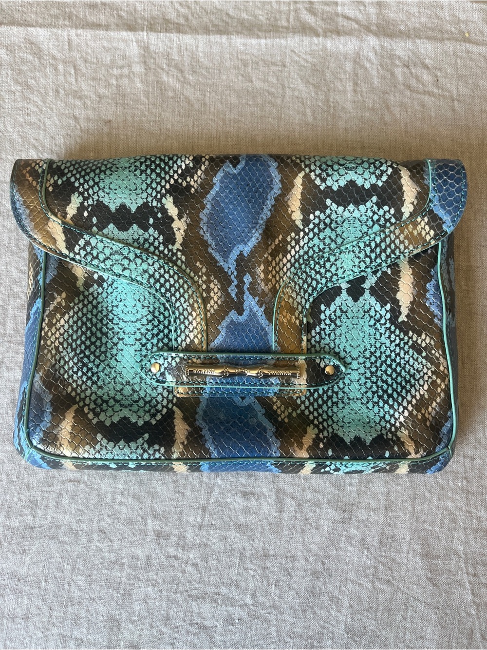 Elaine Turner Blue & Teal Python-Print Clutch